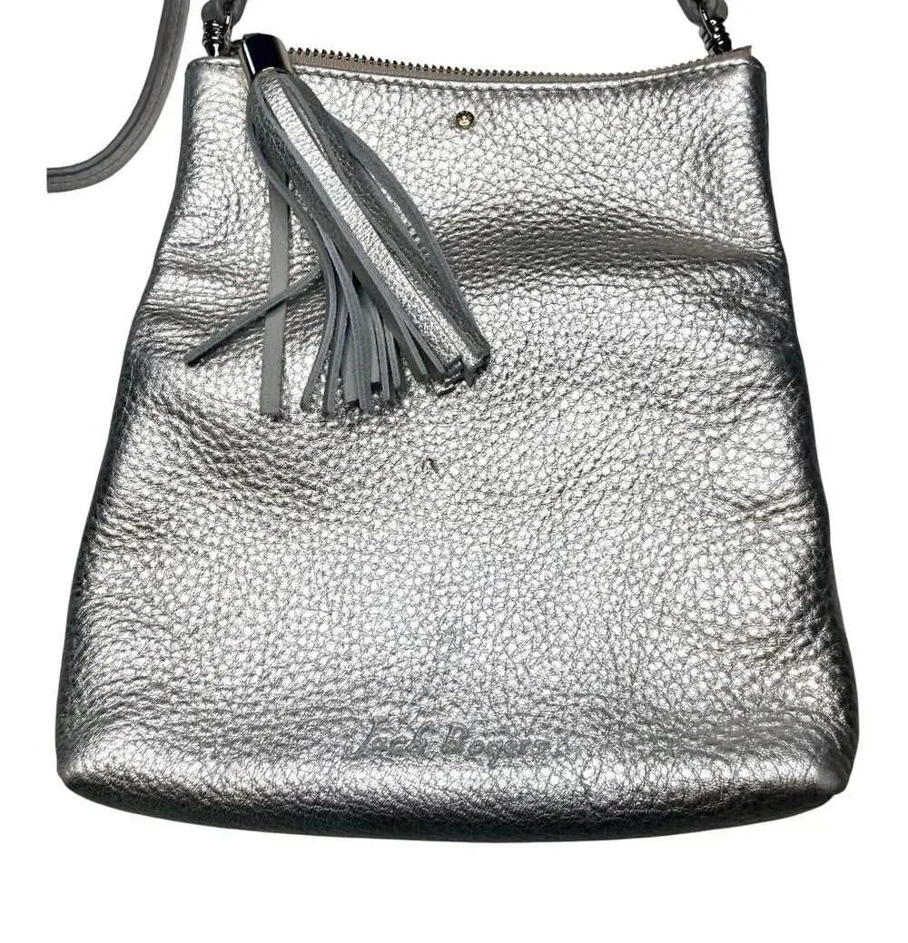 Jack Rogers Silver Metallic Leather Mini Fold-Over Tassel Crossbody Bag